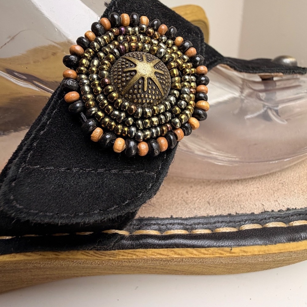Alegria Carina Folkie Black Suede Platform Thong Sandals Size 40 - Picture 12 of 16